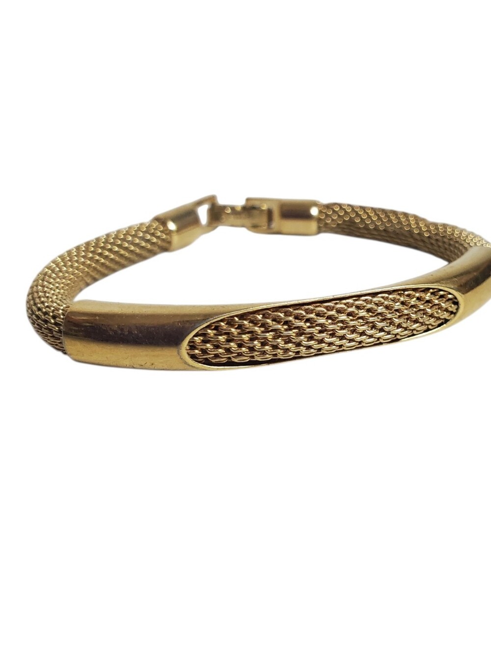 Vintage Avon Signed Mesh Gone Tone Bar Bracelet Fashion Jewelry Office Siren